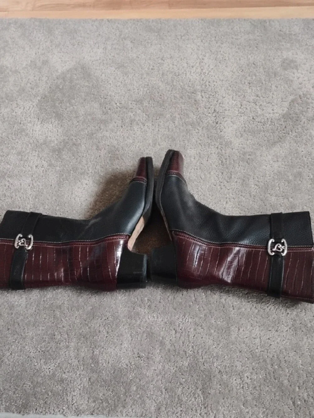 Brighton ..Gretel..Black and brown Croc-Accent Leather Ankle Boots. 7.5